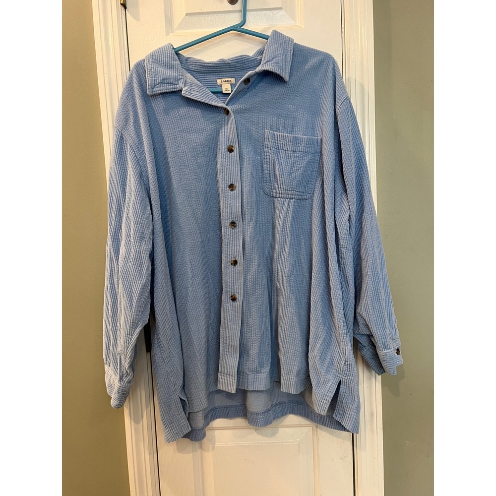 LL Bean Womens 3X Light Blue Corduroy Button Down Shirt Long Sleeve Cotton Top